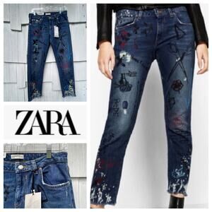 NWT Zara The Cigarette Jeans Relaxed Fit Mid-Rise Yesterday‎ Blue Wash Size 4
